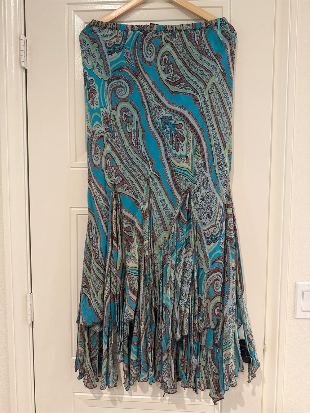 Nostalgia Teal Paisley Asymmetrical Maxi Skirt